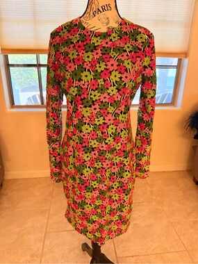 Michael Kors Pink and Green Floral Long-Sleeve Sequin Dress